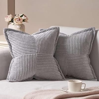 PromoHome Set van 2 Corduroy Kussenslopen 50x50 cm - Groene Ribfluwelen Kussenhoezen met Verborgen Ritssluiting voor Bank, Bed en Woonkamer Decoratie "Grijs"