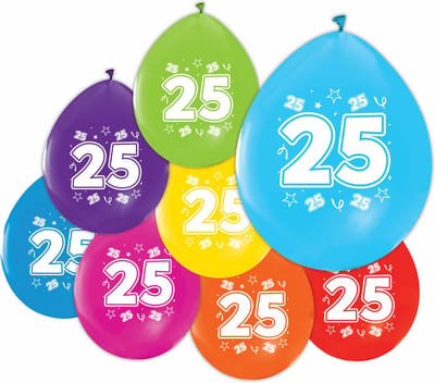 16 Ballonnen 12″ 2 Zijdig bedrukt 25 jaar - Versiering Slinger Feestdecoratie Decoratie Verjaardag Jubileum Ballon Feest