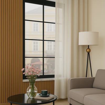 Maroyathome - OLIVIA - Vitrage kant en klaar met haakjes - met plooiband - Off white - Linnen look - 200 x 180 cm - 200 cm breed en 180 cm hoog/lang - inclusief hanglood , schelphaken en embrasse