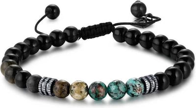 Twice As Nice Armband in edelstaal, zwarte en groene bollen 21cm