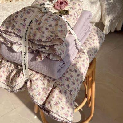 Retro Klein Fris Puur Katoen Gekreukt Gaas Dekbedovertrek Zacht En Huidvriendelijk Katoen Dubbellaags Garen 4-Delige Set 0.9-1 bed 3pc set quilt1.5*2m