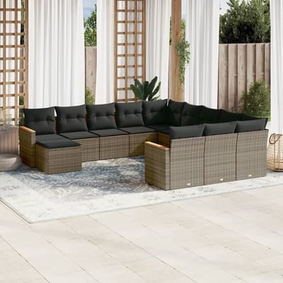 vidaXL - 12-delige - Loungeset - met - kussens - poly - rattan - grijs