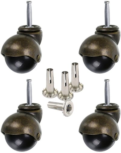 Set van 4 Bronzen Kogelwielen 40 mm - Zwenkwielen met Montageplaat voor Meubels en Kasten