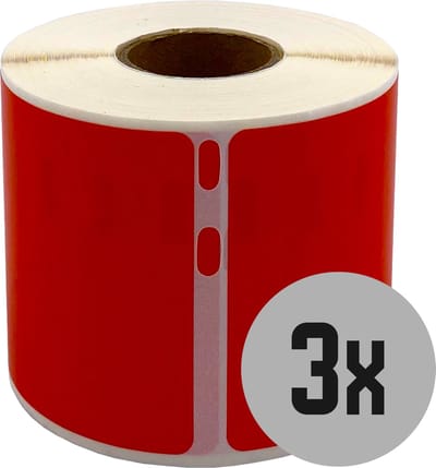 DULA Dymo kompatible Etiketten, S0722430 99014, 101 x 54 mm, Rot, Permanent, 3 Rollen, 220 Etiketten pro Rolle
