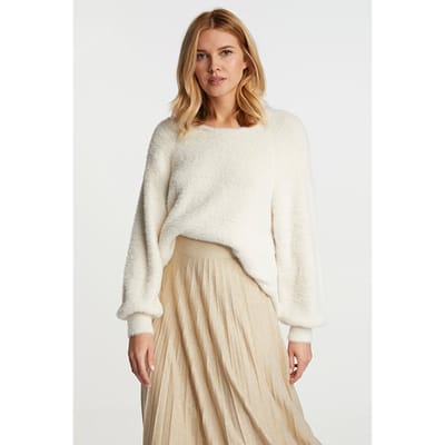 Rich & Royal Cozy Crew Neck Pearl White Maat: XS | Gebreide Truien Outlet | Dames | Wit