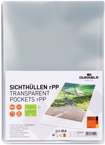 Durable Zichttassen STANDARD rPP DIN A4 Kringloop kunststof, Kunststof 0.10 mm Transparant 247819 100 stuk(s)