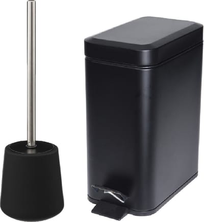 5Five Badkamer/toilet accessoires set - WC-borstel/pedaalemmer 5L- zwart - metaal/polyresin
