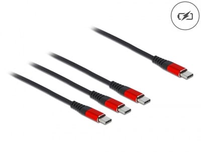 Delock USB Charging Cable 3 in 1 USB Type-C™ to 3 x USB Type-C™ 1 m black / red