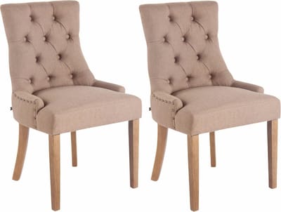 CLP Aberdeen Set van 2 eetkamerstoelen - Zonder armleuning - Hout - Stof - taupe antiek licht