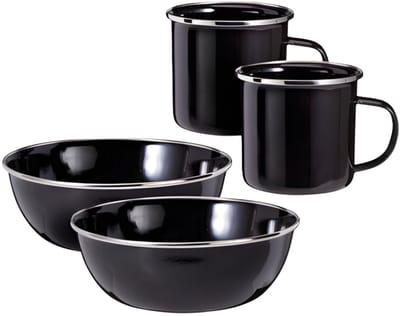 Redcliffs Outdoor servies - 4 delig - zwart - emaille - kamperen/outdoor