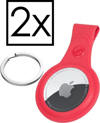 Hoesje Geschikt voor Apple AirTag Sleutelhanger Houder Leder Look Hoes - Sleutel Hanger Case Hoesje Geschikt voor Apple AirTag Hoesje - Rood - 2 PACK
