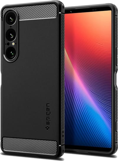 Spigen Rugged Armor Hoesje Geschikt voor Sony Xperia 1 VII - Back Cover met Air Cushion - Carbon - Matte - Zwart
