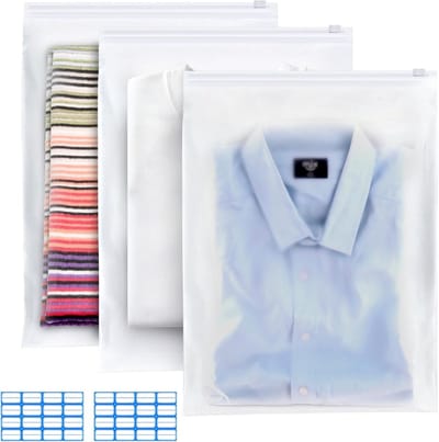 Famanu – Grote herbruikbare opbergzakken met ritssluiting - set van 24 - 40 x 60 cm - waterdicht en geschikt voor kleding, schoenen en accessoires