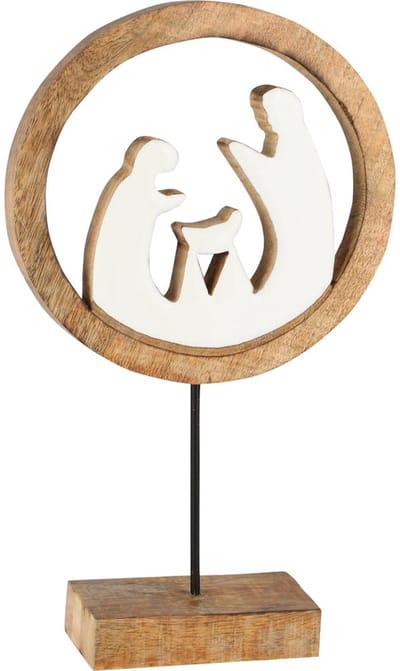 Dekoratief | Kerststal in cirkel op voet, naturel/wit, hout/email, 16x5x27cm | A258013