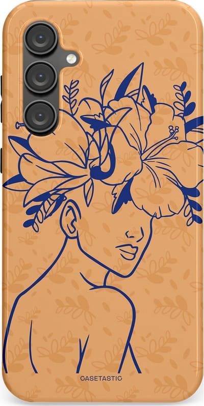 Casetastic hoesje geschikt voor Samsung Galaxy S23 FE - Dubbellaagse bescherming - Lijn en Bloesem - Fashion Case - Perzik