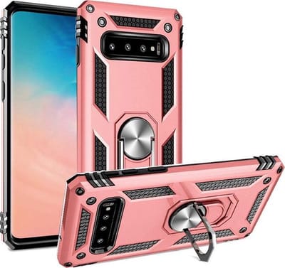 HB Hoesje Geschikt voor Samsung Galaxy S10 - Anti-Shock Hybrid Armor Back Cover - Hoes met Kickstand Ring - Roségoud