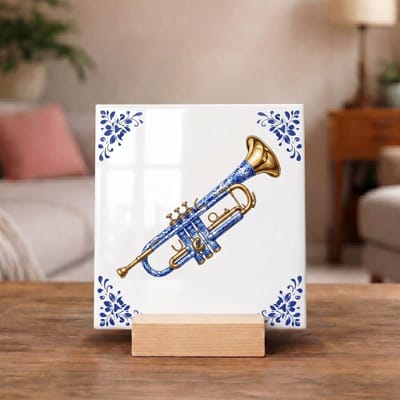Delftsblauw Tegeltje 11x11 Trompet – Muziekliefhebber Cadeau