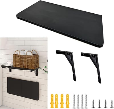 Opvouwbare Wastafel - Klaptafel Bureau - Ruimtebesparend Werken - Driehoekige Steun - 60x40cm - Zwart