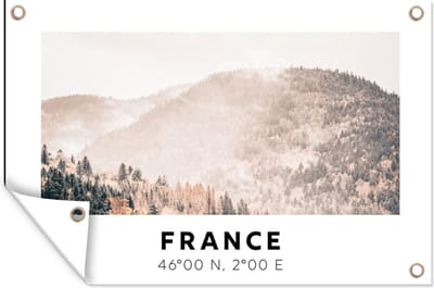 Muurdecoratie Frankrijk - Bos - Bergen - 180x120 cm - Tuinposter - Tuindoek