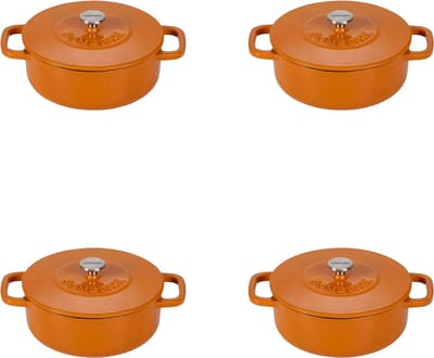 Combekk Gietijzeren Braadpannen Ø12cm set van 4 - 100% Gerecycled - PFAS vrij - Geschikt voor alle warmtebronnen - 0,4L - Oranje