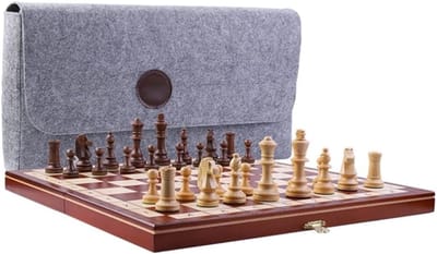 Schaakset Houten Bord - Strategisch Spel - Familie Spelletjes - Magnetische Stukken - 40x40cm Uitgevouwen - Natuurlijk Hout