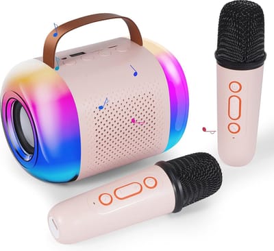 Karaoke Machine - Draagbare Geluidsbox - Muziek en Zang - Met 2 Microfoons - 15 x 14.5 x 10 cm