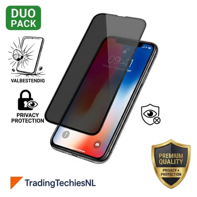 Privacy Screenprotector iPhone X / XS – 2 Stuks Duo Pack – Anti-Spy Beschermglas, 9H Gehard Glas, Anti-shock, Krasbestendig, Case-Friendly