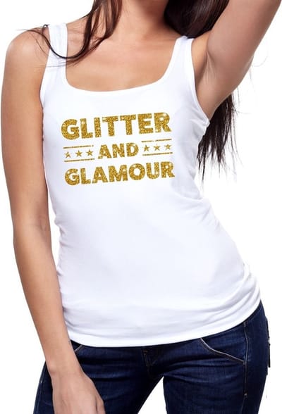 Glitter and Glamour glitter tekst tanktop / mouwloos shirt wit dames - dames singlet Glitter and Glamour S
