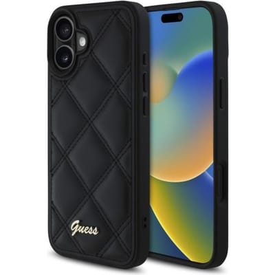 Hoesje voor iPhone 16 Guess Quilted Metal Logo zwart