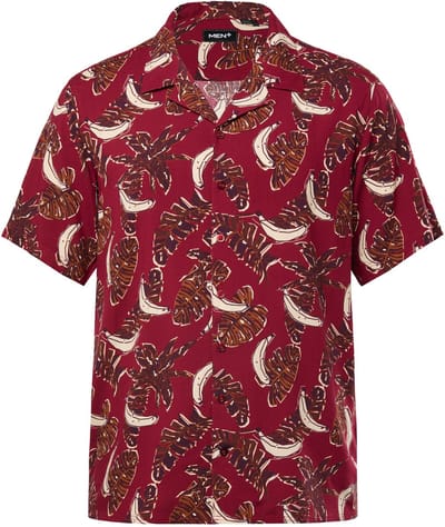 Men Plus - Heren - Overhemd van viscose korte mouwen Cubaanse kraag Cubaanse fit - Bordeauxrood - Maat 3XL