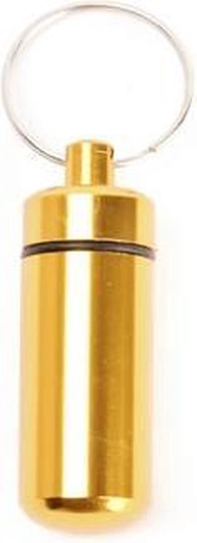 Pillendoosje I Aluminium Pillenkoker I Medicijn Doosje I Pil Box I Sleutelhanger | Waterdicht I 5 x 1.5 CM I Goud
