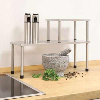 Dailygoody - Keukenrek Roestvrij Staal - Opslag Oplossing - 2 Planken - 45x16 cm en 22x16 cm - Keukenbenodigdheden - Geschikt voor Volwassenen