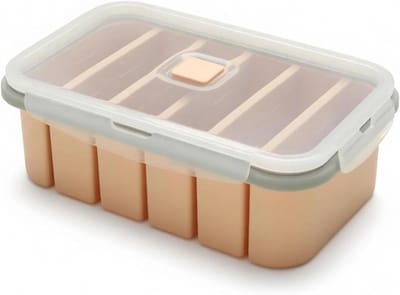 Vriescontainer van siliconen met deksel voor soep, bouillon en sauzen - Vacuümdichte voedselopslag voor maaltijdvoorbereiding en keukenorganisatie (roze, 6 vakken)