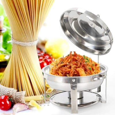 Ronde RVS Chafing Dish met Warmtecontainer voor Soep en Pasta, 7.5 L Capaciteit, Ideaal voor Buffetten en Feestjes