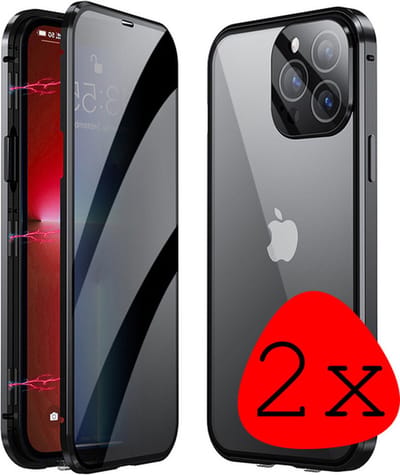 Hoes Geschikt voor iPhone 12 Hoesje Magnetisch Back Cover Case - Hoesje Geschikt voor iPhone 12 Hoes 360 graden Bescherming Case - Zwart - 2 Stuks
