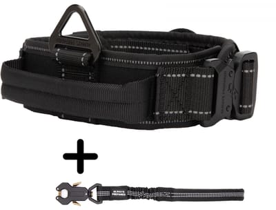 Always Prepared® Combi-Deal – Reflecterende Hondenhalsband + Korthouder – Extra Zichtbaarheid & Controle – One Size – Voor Middelgrote en Grote Honden – Zwart