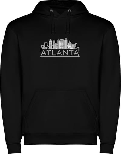 Zwarte unisex hoodie met “ Kleurrijke Sky Line Atlanta Georgia – Vakantiegevoel – Strak – Modern “ Print Full Color Color merk Roly maat S