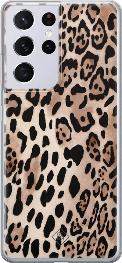 Casimoda® hoesje - Geschikt voor Samsung S21 Ultra - Luipaard print bruin - Backcover - Siliconen/TPU - Bruin/beige