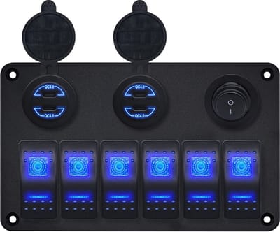 ProRide Schakelpaneel 12V voor Auto/Boot - USB C Lader 4 Poorten met Schakelaar - 30W/QC4.0 - 6 Schakelaars