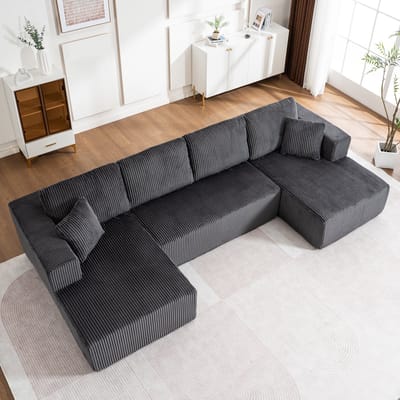 DESMIU U-Bank 332 Cm - Zonder Montage Met 4 Grote En 2 Kleine Kussens - Voor Woonkamer En Ontspanningsruimte - Corduroy Grijs