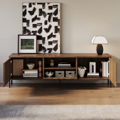 Tv meubel 160 x 35 x 46 cm - met drie deuren - lage kast - woonkamermeubel - houtkleur
