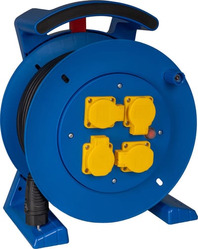 JUMBO 2.0 haspel 25 meter in blauw, 4 contactdozen, H07RN-F 3G1,5 mm²