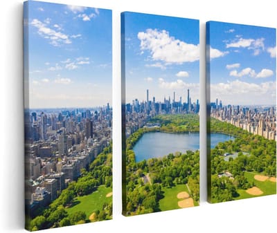 Artaza Canvas Schilderij Drieluik Central Park In New York Met Wolkenkrabbers - 120x80 - Foto Op Canvas - Canvas Print