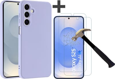Hoesje geschikt voor Samsung Galaxy S25 hoesje zacht siliconen met 2 Stuks gehard glas Screenprotectors- Arara backcover - Lila