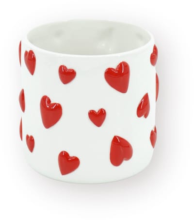 Housevitamin Plantenpot Hartjes – Dolomiet – Wit met Rode Hartjes – 12,5x12,5x13 cm – Waterdicht – Design Bloempot – Decoratieve Eyecatcher
