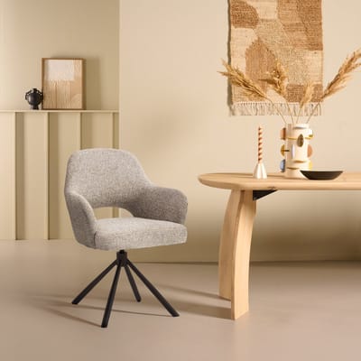 Draaibare Eetkamerstoel Spirit - Textiel / Metaal - Beige / Zwart - 62x86x62 cm (BxHxD) - ARS - Koudschuim
