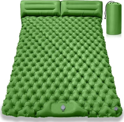 Dubbele Slaapmat - Opblaasbaar Kampeermatras - Buiten Overnachten - Ingebouwde Voetpomp - 200x125cm 8cm Dik - Groen