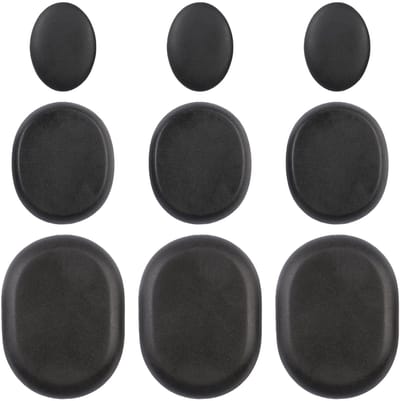 Dailygoods - 9 Stuks Hot Stone Massageset, Warme Massagestenen van Basalt Set (3 Groot/3 Middel/3 Klein), Hot-Massage-Stenen, Grote Hete Stenen, Massagesteen-Warmerset voor Massage Therapie, Ontspanning, Home Spa