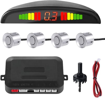 SnelShoppen - Car Parking Aid 4 Achter Sensors - Reverse Aid Parkeerhulp - 12V LCD Display Buzzer Alarm - Veilig Parkeren met Stabiele Metalen en ABS