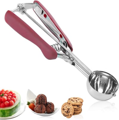 Roestvrijstalen lepel voor koekjes en cupcakes, ideaal voor ijs, fruit en gehaktballen - 5 cm met handige trekmechanisme